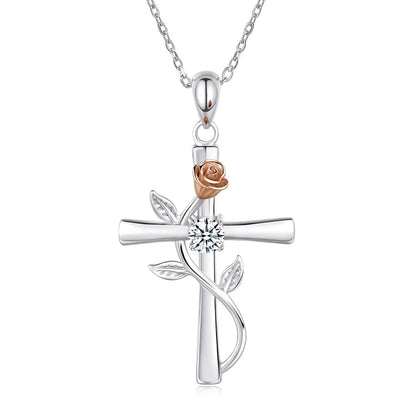 Punk Cross Rose Artificial Diamond Alloy Wholesale Pendant Necklace