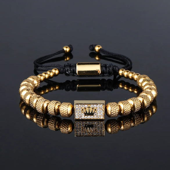 Punk Crown Titanium Steel Beaded Men'S Bracelets Bangle