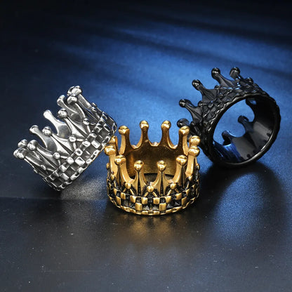 Punk Crown Titanium Steel Polishing None 18K Gold Plated Rhodium Plated Men'S Rings