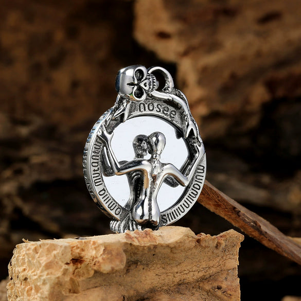 Punk Demon Mirror Pendant Necklace Stainless Steel Skull Geometric Casting