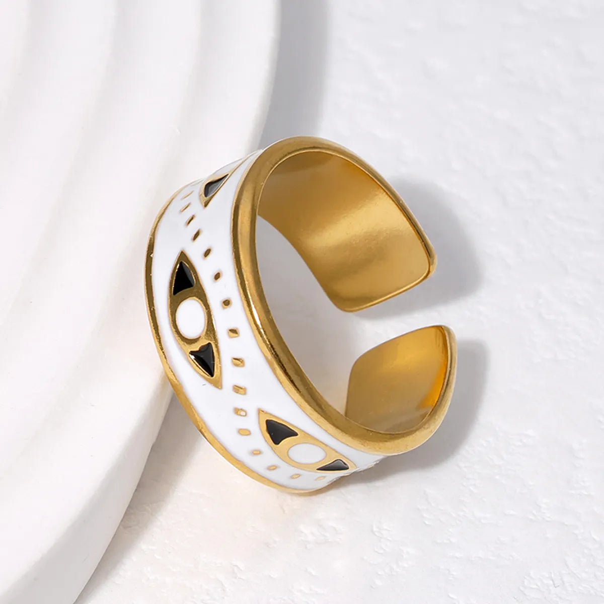 304 Stainless Steel 18K Gold Plated Punk Enamel Plating Eye Ab Glue Open Rings