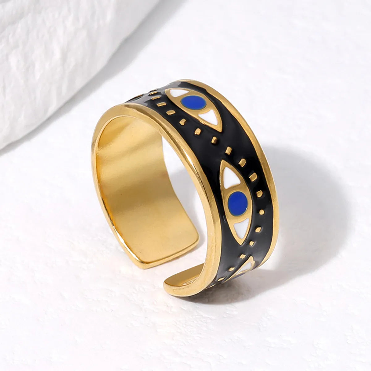 304 Stainless Steel 18K Gold Plated Punk Enamel Plating Eye Ab Glue Open Rings