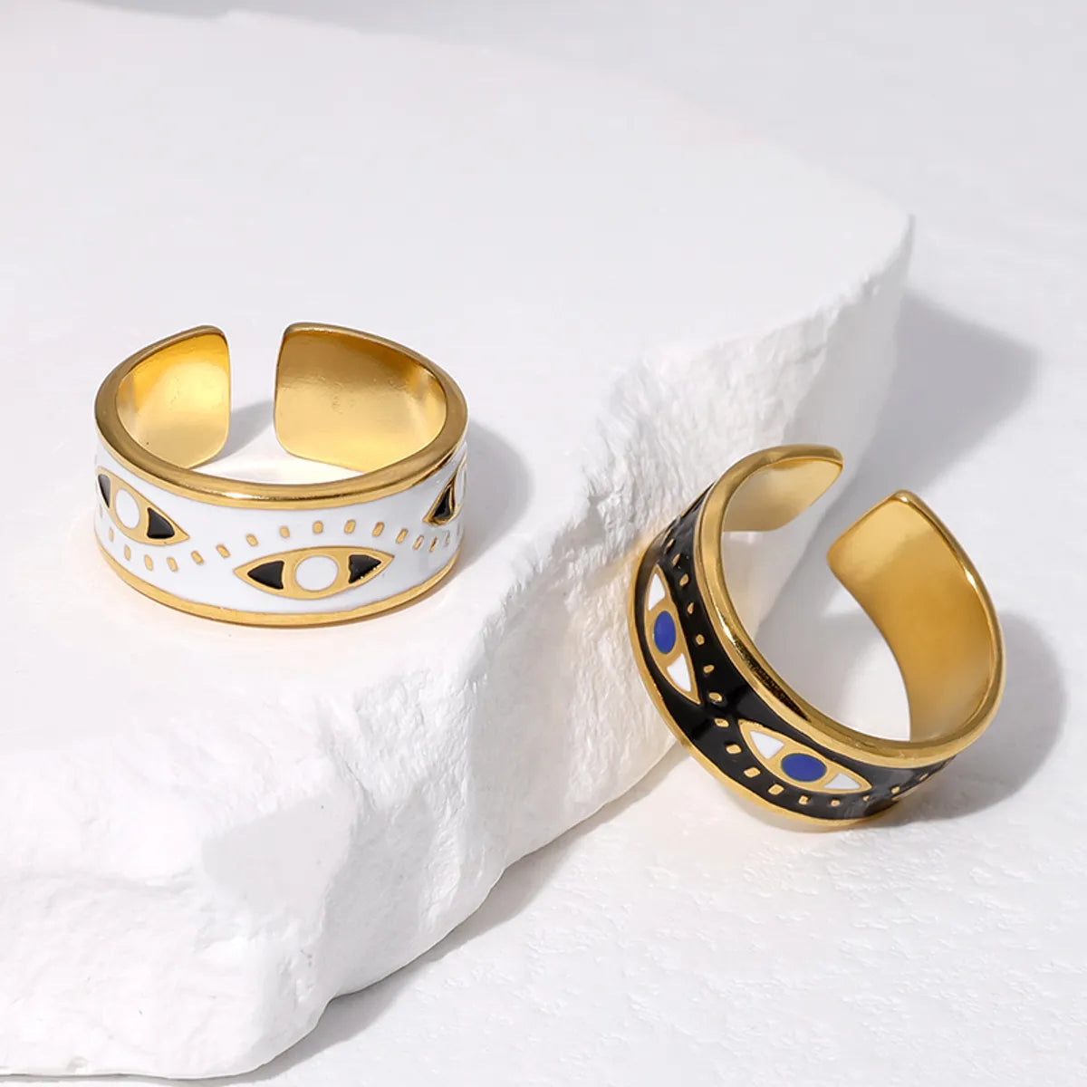 304 Stainless Steel 18K Gold Plated Punk Enamel Plating Eye Ab Glue Open Rings