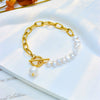Punk Fashion Retro Asymmetric Chain Pearl Beaded Pendant Buckle High Sense Titanium Steel Jewelry Bracelet With Electroplating