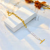 Punk Fashion Retro Asymmetric Chain Pearl Beaded Pendant Buckle High Sense Titanium Steel Jewelry Bracelet With Electroplating