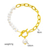 Punk Fashion Retro Asymmetric Chain Pearl Beaded Pendant Buckle High Sense Titanium Steel Jewelry Bracelet With Electroplating