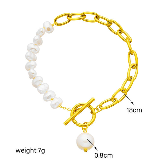 Punk Fashion Retro Asymmetric Chain Pearl Beaded Pendant Buckle High Sense Titanium Steel Jewelry Bracelet With Electroplating