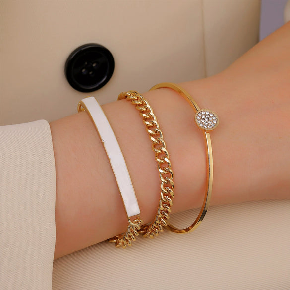 Punk Geometric Alloy Bracelet Set With Electroplating Treatment For Women