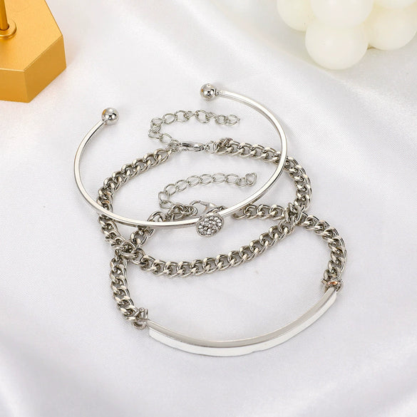 Punk Geometric Alloy Bracelet Set With Electroplating Treatment For Women