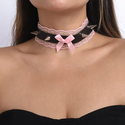 Punk Geometric Bow Knot Pu Lace Choker 1 Piece