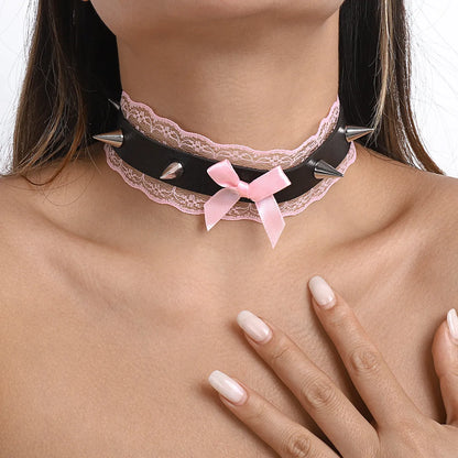 Punk Geometric Bow Knot Pu Lace Choker 1 Piece