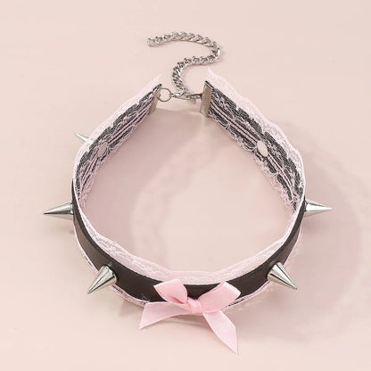 Punk Geometric Bow Knot Pu Lace Choker 1 Piece