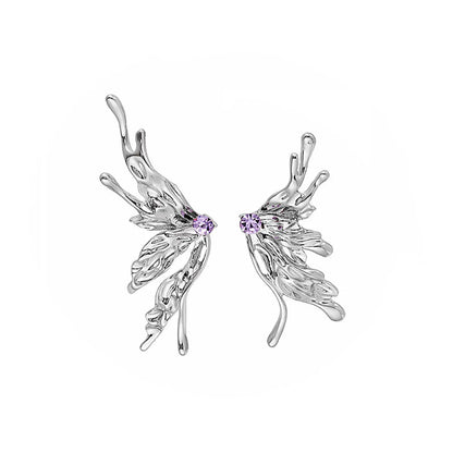 Punk Geometric Butterfly Earrings Asymmetric Purple Zircon Stud Earrings