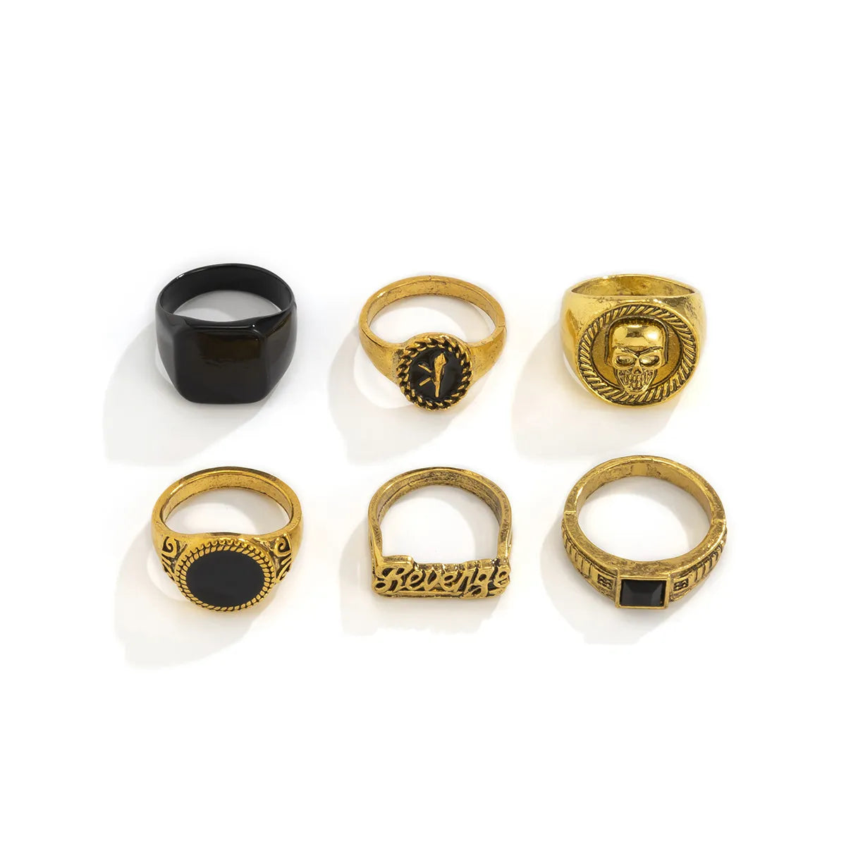 Punk Geometric Letter Skull Alloy Plating Rings 6 Pieces