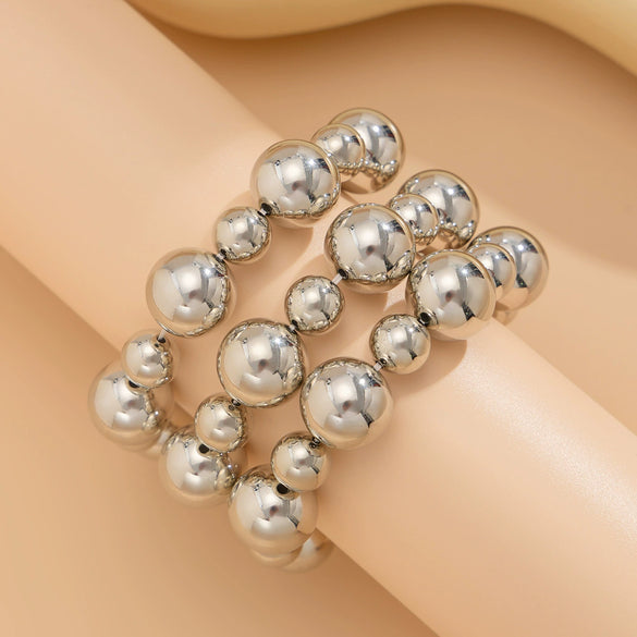 Punk Geometric Resin Beaded Elastic Bracelet For Women With Electroplating