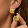 Punk Geometric Square Stud Earrings With Vertical Stripe Design Gold Tone Electroplating And Stainless Steel Posts For Women