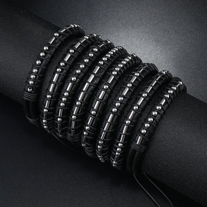 Punk Geometric Stainless Steel Pu Leather Men'S Bracelets