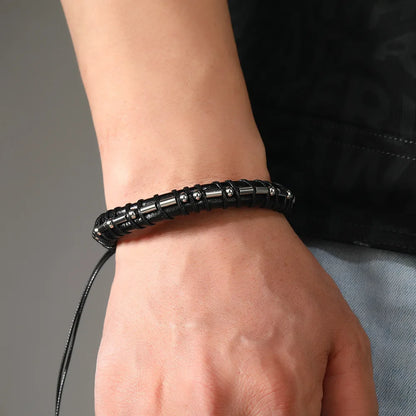 Punk Geometric Stainless Steel Pu Leather Men'S Bracelets