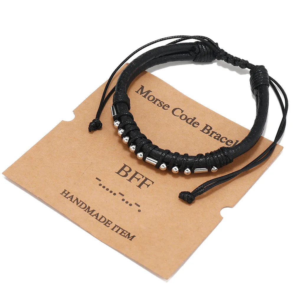 Punk Geometric Stainless Steel Pu Leather Men'S Bracelets