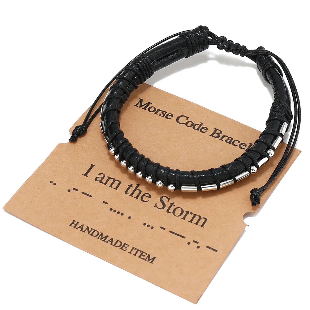 Punk Geometric Stainless Steel Pu Leather Men'S Bracelets