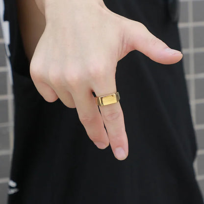 Punk Geometric Titanium Steel Plating 18K Gold Plated Men'S Rings