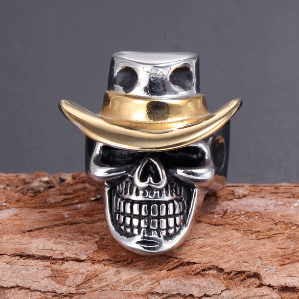 Punk Goth Rock Pirate Skull Titanium Steel Men's Ring Stainless Steel With Animal Zodiac Pattern Electroplated