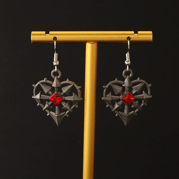Punk Gothic Heart Piercer Earrings For Women Copper Electroplated Red Stone