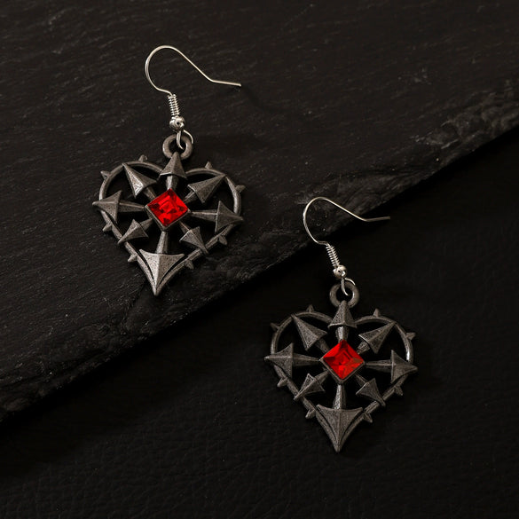 Punk Gothic Heart Piercer Earrings For Women Copper Electroplated Red Stone