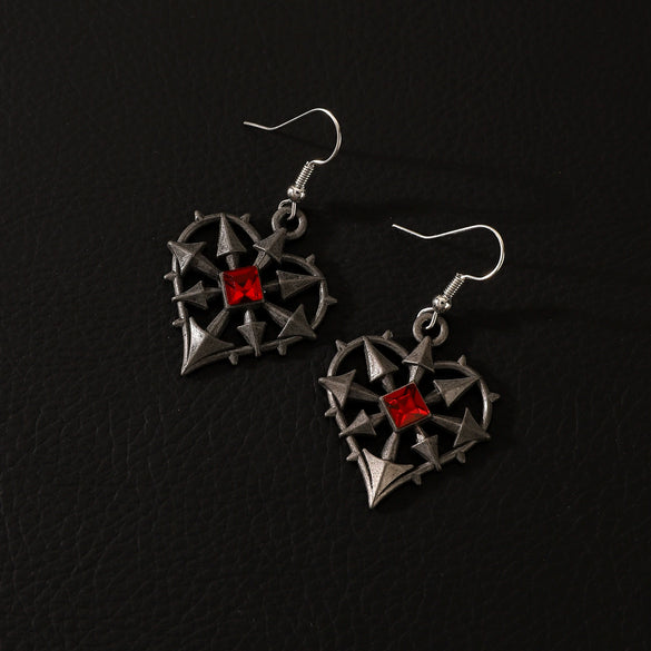 Punk Gothic Heart Piercer Earrings For Women Copper Electroplated Red Stone
