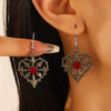 Punk Gothic Heart Piercer Earrings For Women Copper Electroplated Red Stone