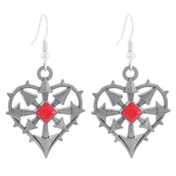 Punk Gothic Heart Piercer Earrings For Women Copper Electroplated Red Stone