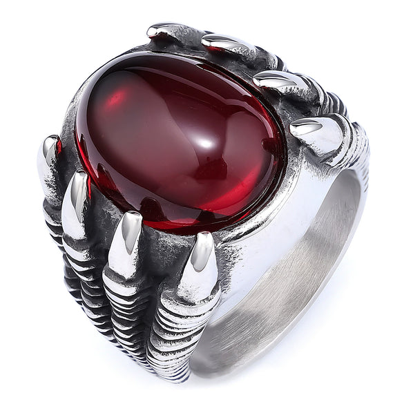 Punk Gothic Style Retro Dragon Claw Gem Stainless Steel Ring Set With Precious Stones
