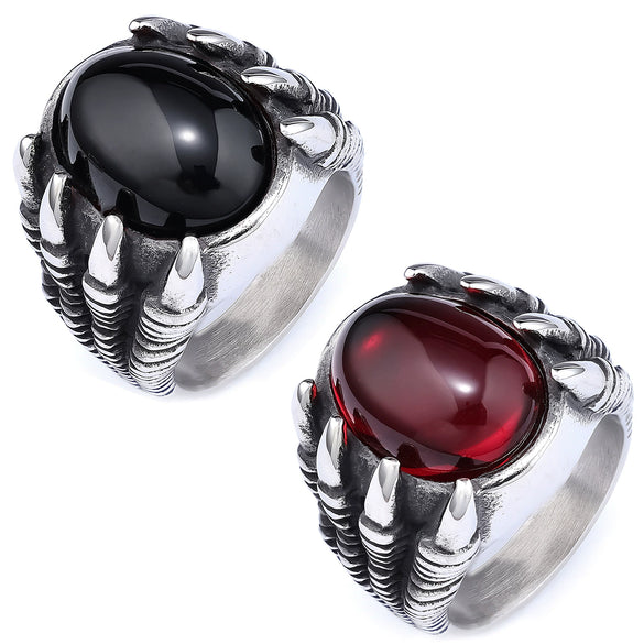 Punk Gothic Style Retro Dragon Claw Gem Stainless Steel Ring Set With Precious Stones