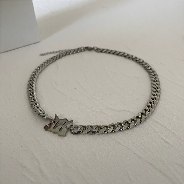 Punk Gothic Style Titanium Steel Cuban Chain Unisex Necklace With Geometric Design And Polishing Treatment