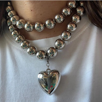 Punk Heart Shape CCB Beaded Women'S Necklace