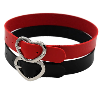 Punk Heart Shape Pu Leather Metal Women's Choker