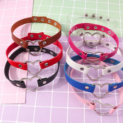 Punk Heart Shape Pu Leather  Choker