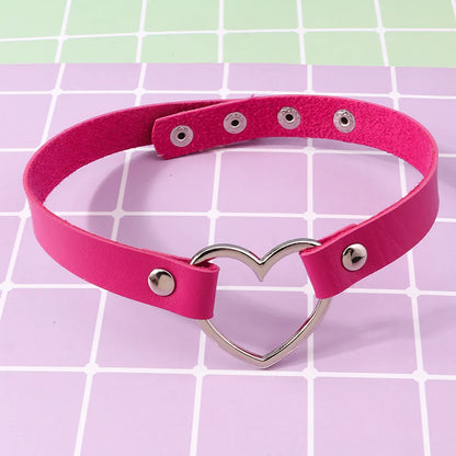 Punk Heart Shape Pu Leather  Choker