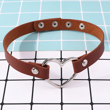 Punk Heart Shape Pu Leather  Choker