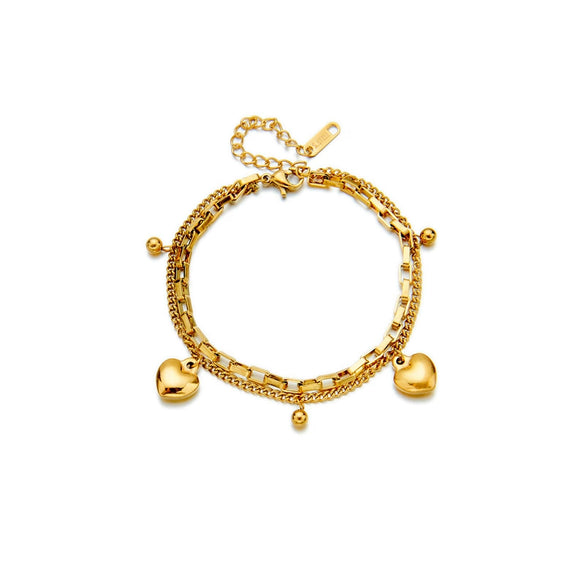 Punk Hip Hop Retro Double Layer Love Round Beads Titanium Steel Electroplated Women's Pendant Chain Bracelet
