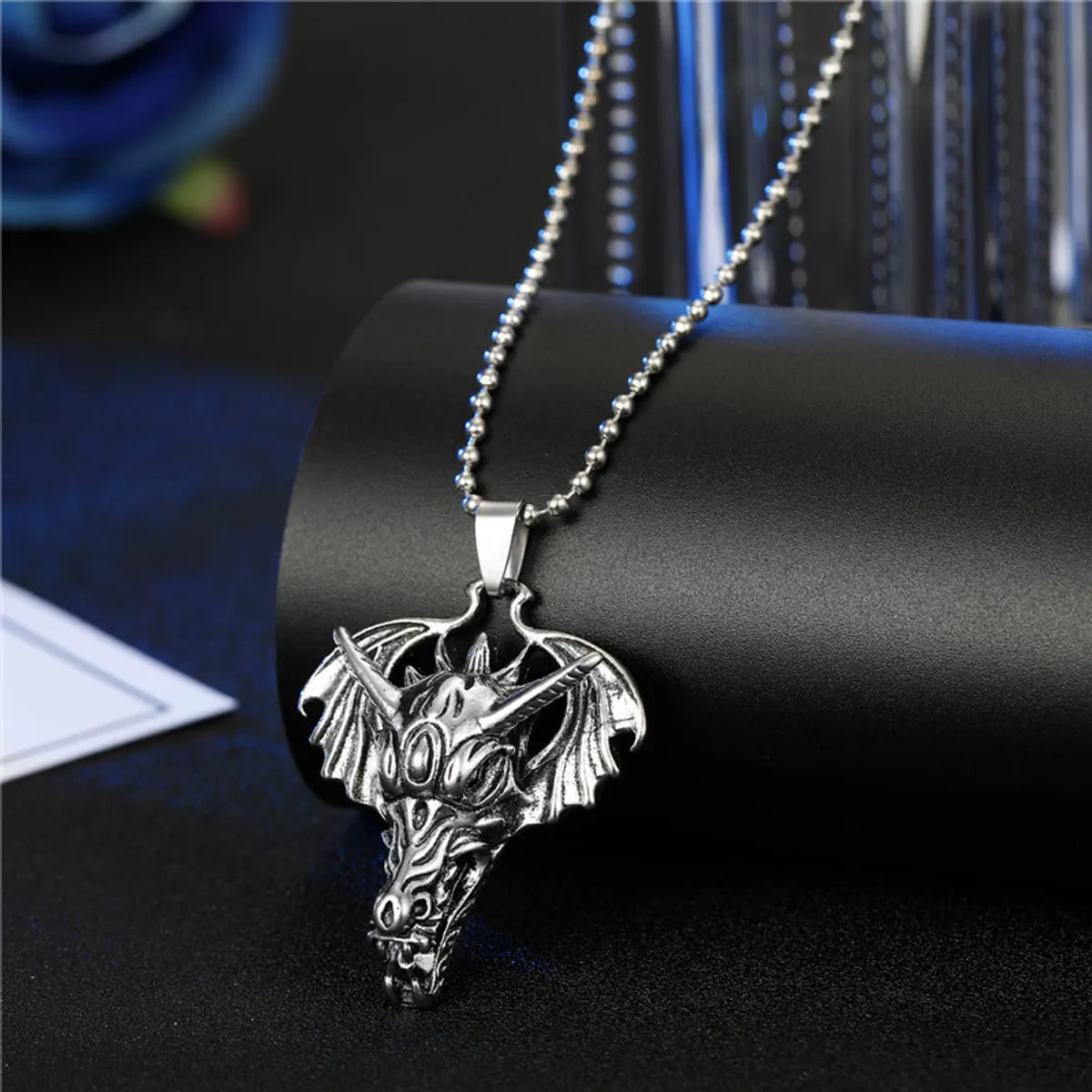 Personalized Men'S Necklace Punk Hip Hop Skull Wings Goat Animal Pendant Alloy Necklace