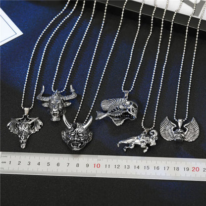 Personalized Men'S Necklace Punk Hip Hop Skull Wings Goat Animal Pendant Alloy Necklace