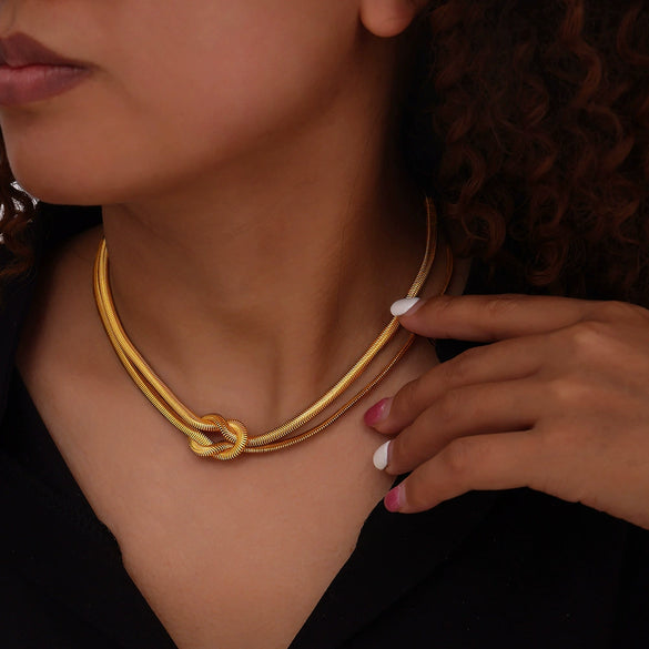 Punk Hip Hop Style 316L Stainless Steel Jewelry With Knot Design And Double Layer Snake Bone Chain Electroplated