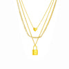 Punk Hiphop Cold Style Metal Multilayer Chain Lock Heart Pendant Titanium Steel Necklace With Electroplating