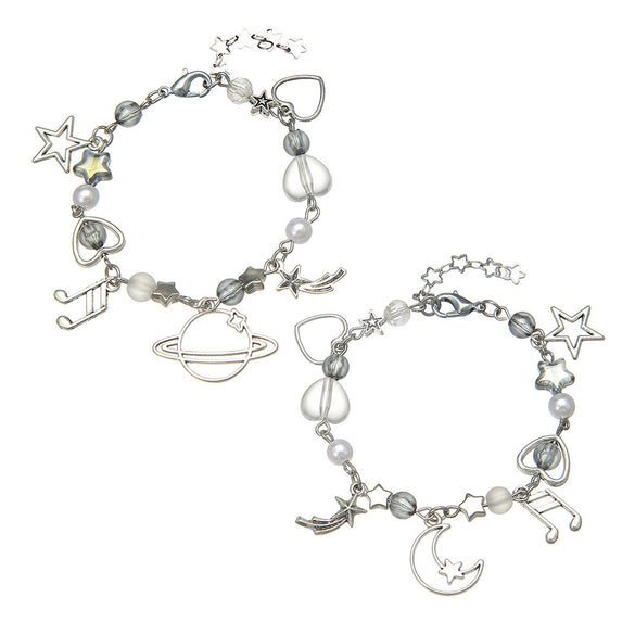 Punk Hollow Fivepointed Star Star Moon Sun Cat Alloy Iron Glass Handmade Geometric Bracelet Unisex