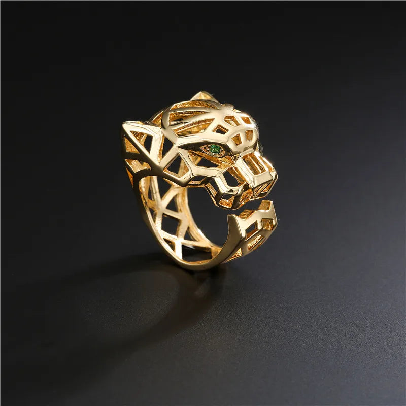 Punk Hollow Leopard Print Adjustable Opening Copper Micro Inlaid Zircon Ring