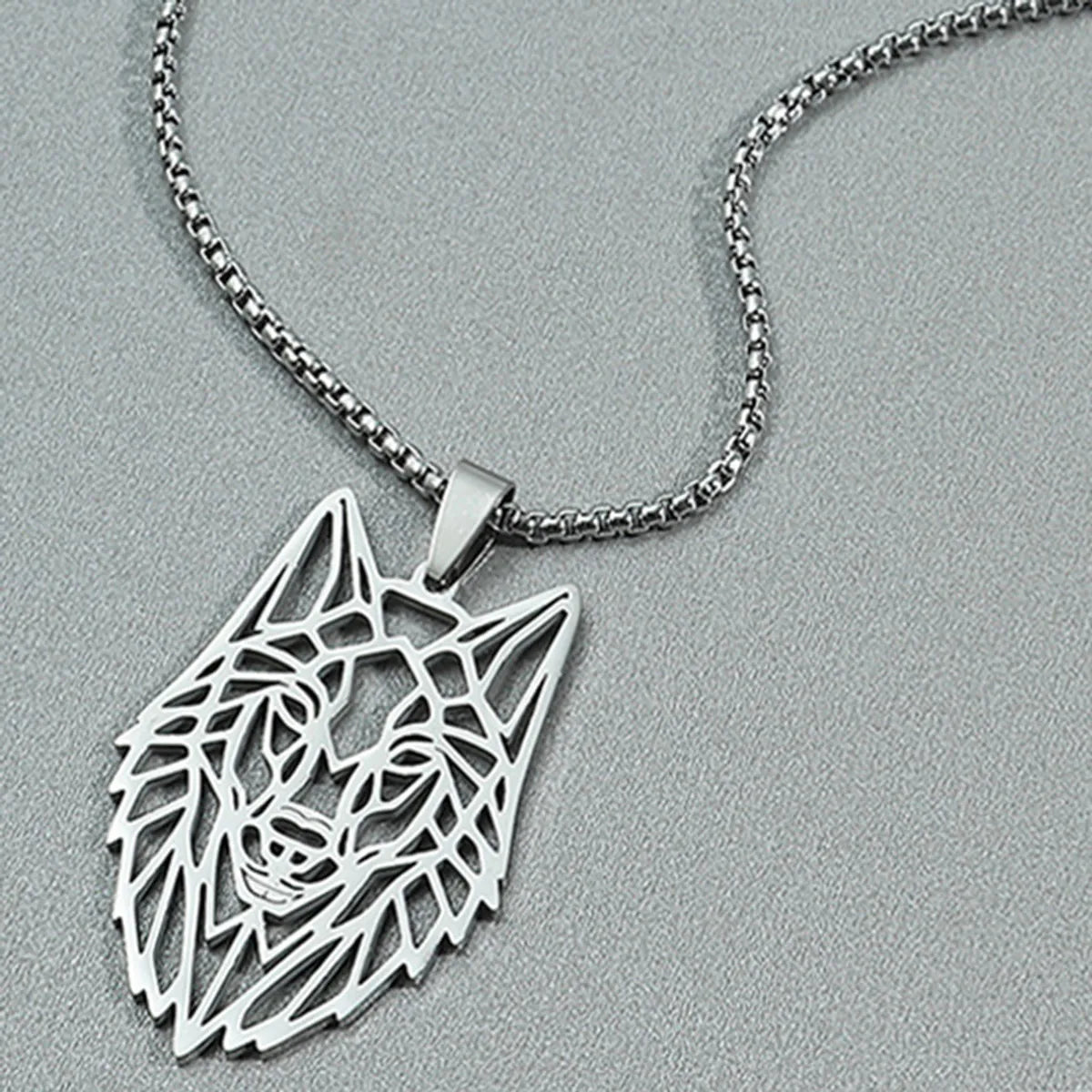 Punk Hollow Wolf Head Stainless Steel Necklace