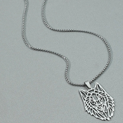 Punk Hollow Wolf Head Stainless Steel Necklace