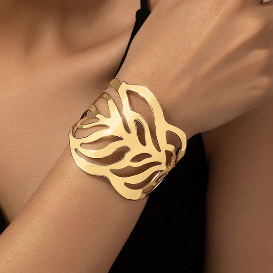 Punk Leaves Alloy Plating Gold Plated Women'S Bangle