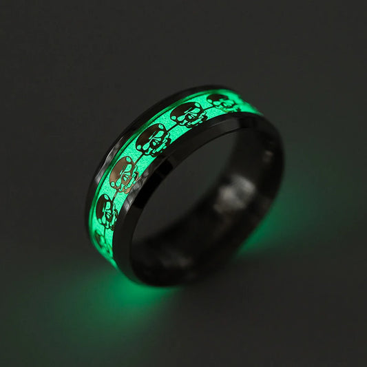 Punk Luminous Skull Stainless Steel Ring Wholesale